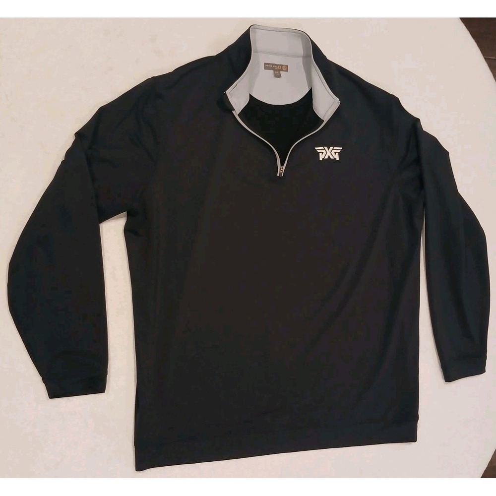 NWT Peter Millar Crown Sport Mens Black PXG Logo 1/4 Zip Pullover Sweatshirt 2XL